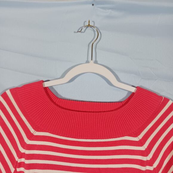 89th & Madison Women's Medium Pink and White Striped Short Sleeve Sweater Rayon - Picture 4 of 8